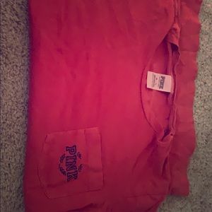 PINK tee shirt, salmon and navy blue. size xs